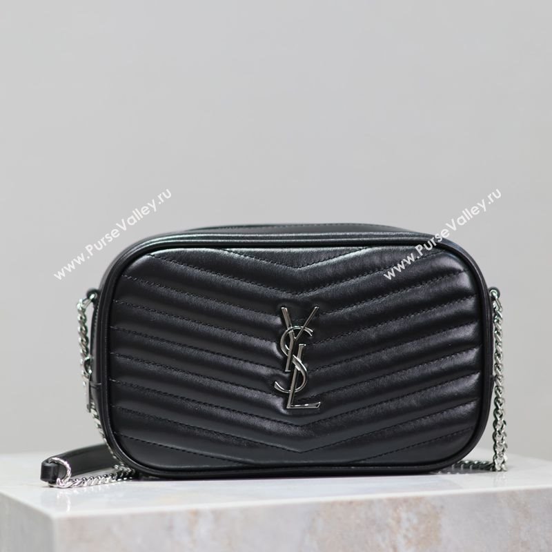 Saint Laurent Lou Mini Chain Camera Bag in Matelasse Leather 585040 Black/Silver 2025 (YY-250206050)