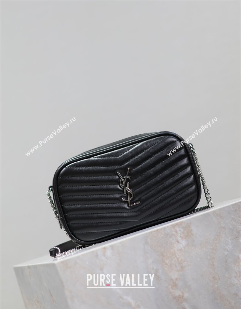 Saint Laurent Lou Mini Chain Camera Bag in Matelasse Leather 585040 Black/Silver 2025 (YY-250206050)