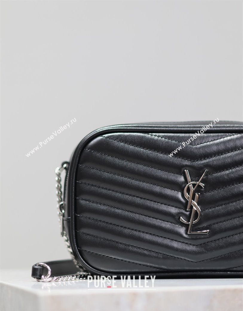 Saint Laurent Lou Mini Chain Camera Bag in Matelasse Leather 585040 Black/Silver 2025 (YY-250206050)