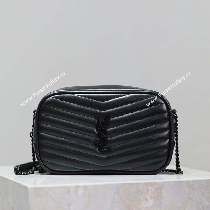 Saint Laurent Lou Mini Chain Camera Bag in Matelasse Leather 585040 All Black 2025 (YY-250206051)