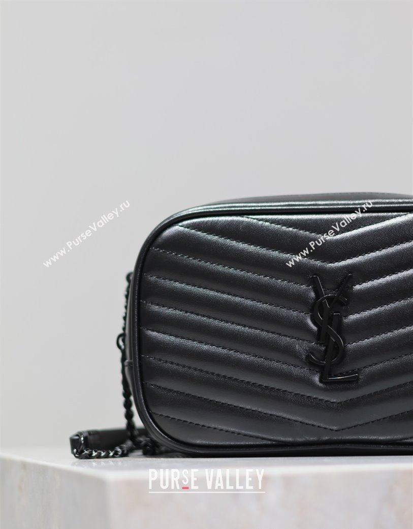 Saint Laurent Lou Mini Chain Camera Bag in Matelasse Leather 585040 All Black 2025 (YY-250206051)