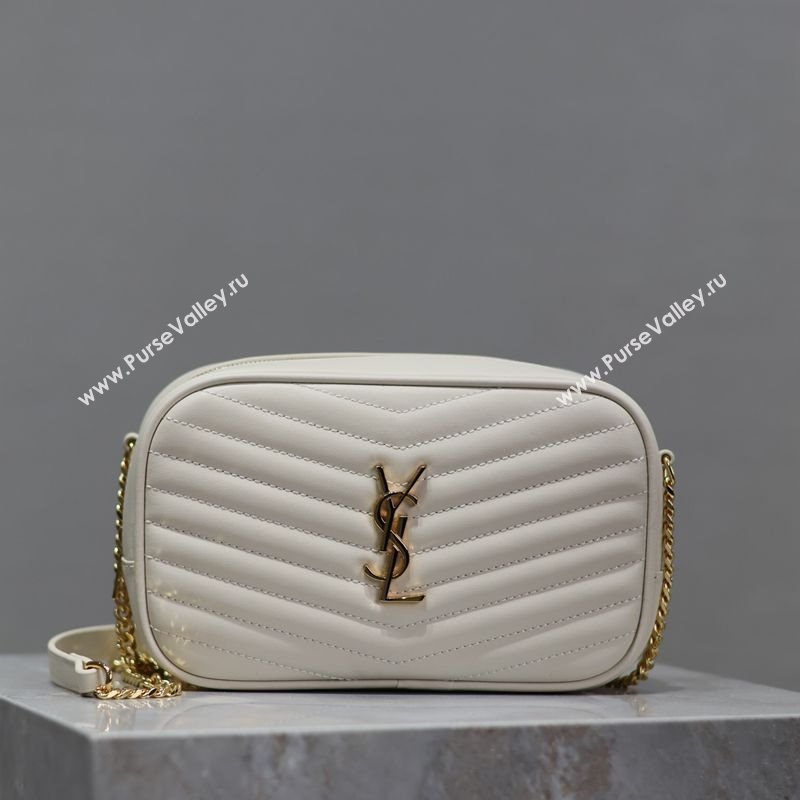 Saint Laurent Lou Mini Chain Camera Bag in Matelasse Leather 585040 White 2025 (YY-250206052)