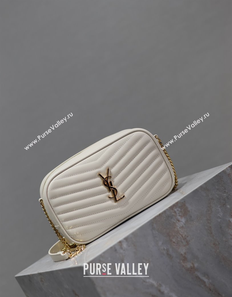 Saint Laurent Lou Mini Chain Camera Bag in Matelasse Leather 585040 White 2025 (YY-250206052)