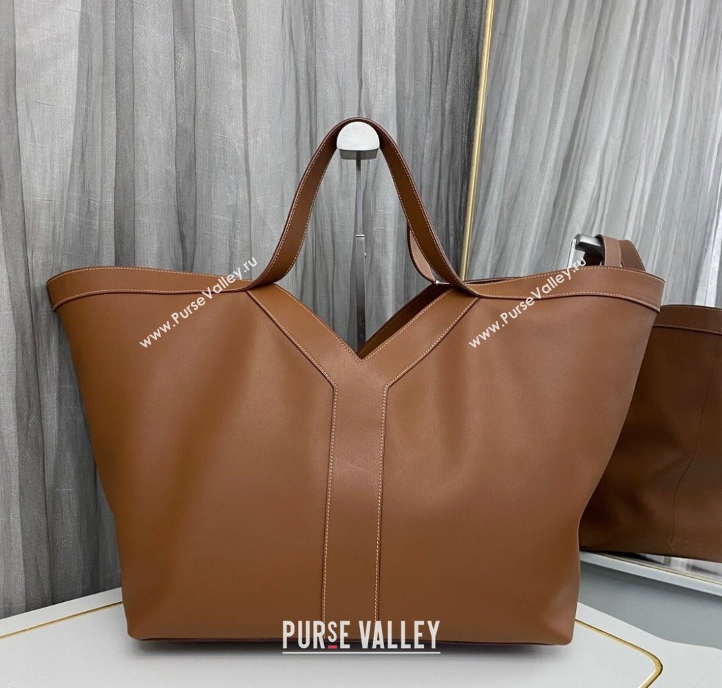 Saint Laurent Y Tote Bag in Leather Caramel Brown 2025 817602 (nana-250206009)