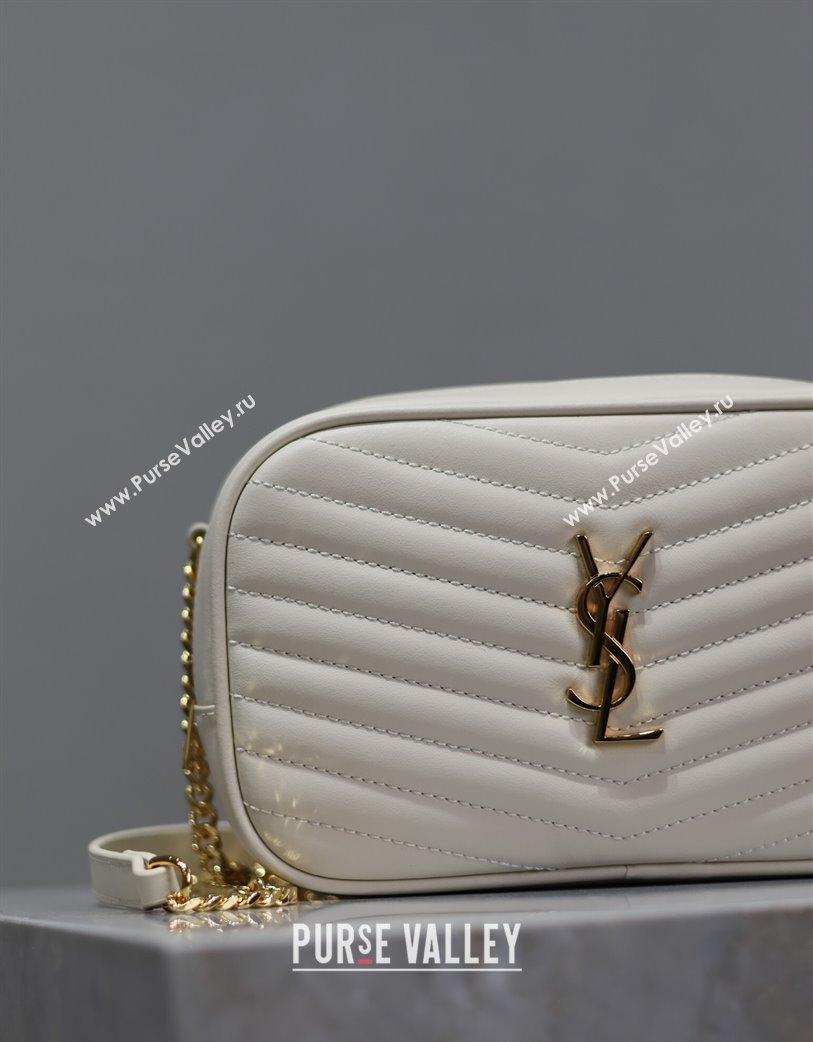 Saint Laurent Lou Mini Chain Camera Bag in Matelasse Leather 585040 White 2025 (YY-250206052)