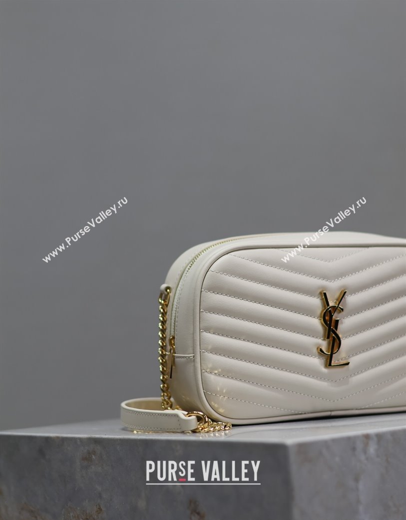 Saint Laurent Lou Mini Chain Camera Bag in Matelasse Leather 585040 White 2025 (YY-250206052)