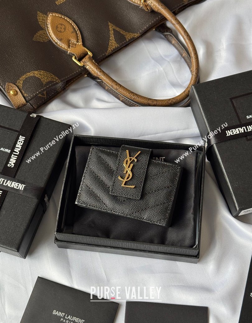 Saint Laurent Grained Leather Card Holder Wallet 607907 Black/Gold 2025 (YY-250206054)