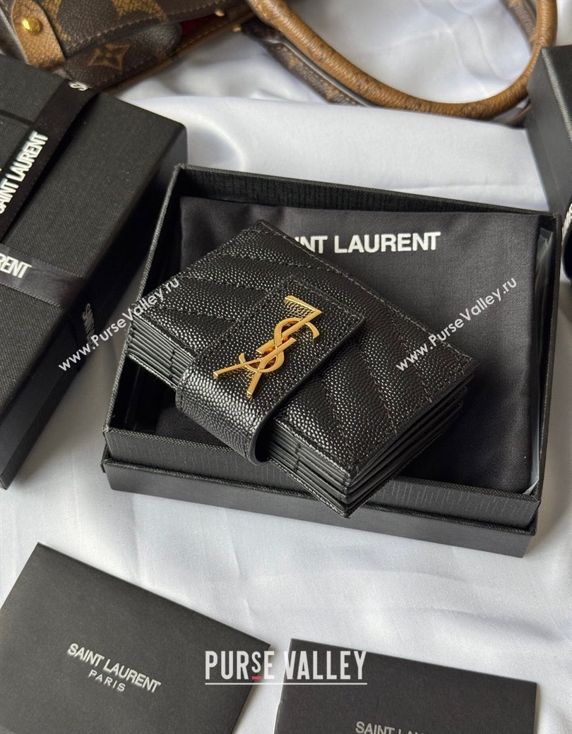 Saint Laurent Grained Leather Card Holder Wallet 607907 Black/Gold 2025 (YY-250206054)