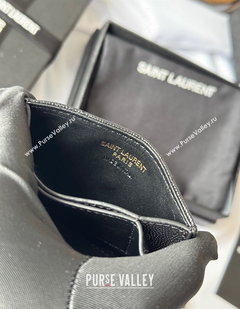 Saint Laurent Grained Leather Card Holder Wallet 607907 Black/Gold 2025 (YY-250206054)