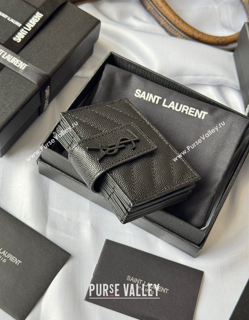 Saint Laurent Grained Leather Card Holder Wallet 607907 All Black 2025 (YY-250206055)