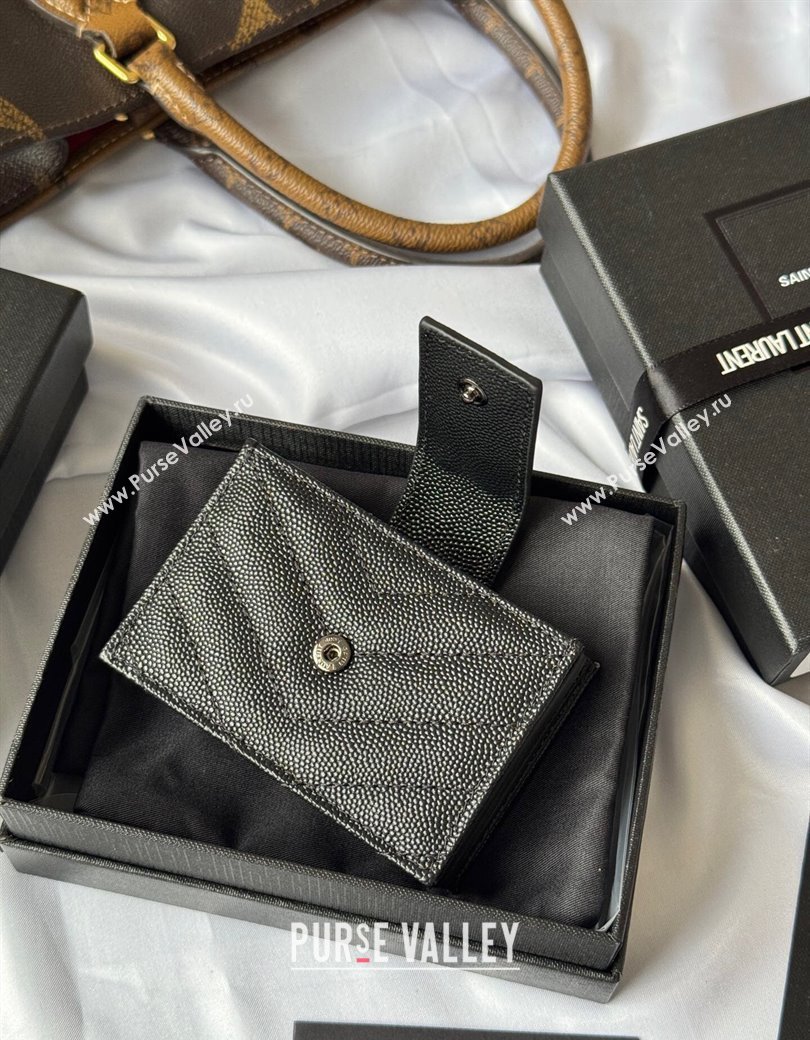 Saint Laurent Grained Leather Card Holder Wallet 607907 All Black 2025 (YY-250206055)