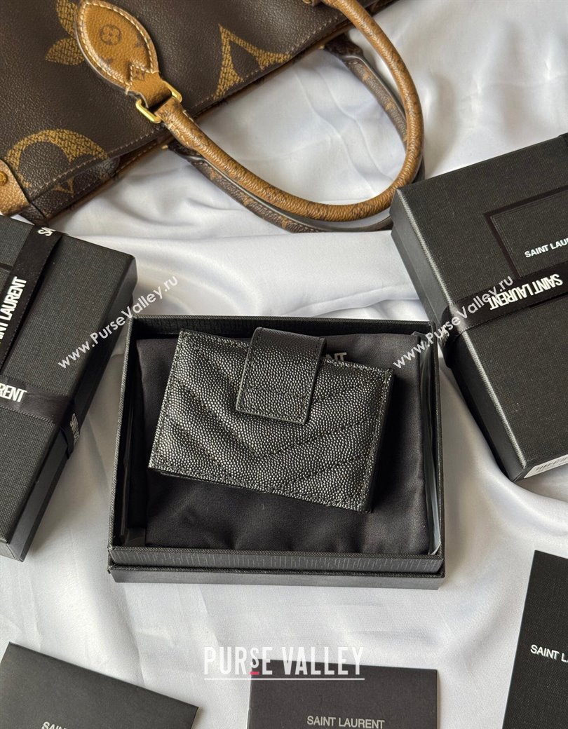 Saint Laurent Grained Leather Card Holder Wallet 607907 Black/Silver 2025 (YY-250206056)