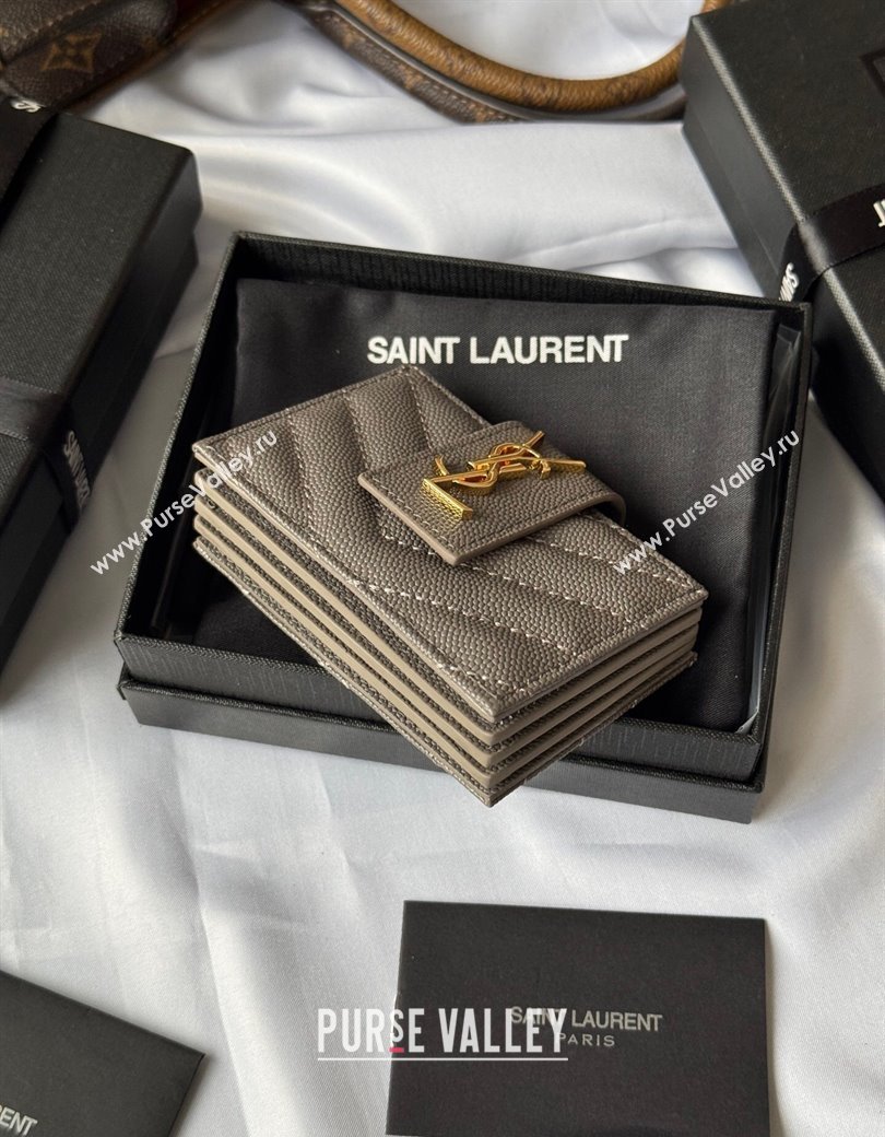 Saint Laurent Grained Leather Card Holder Wallet 607907 Grey 2025 (YY-250206059)