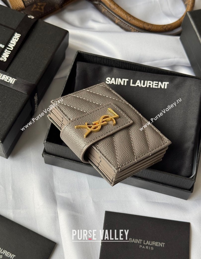 Saint Laurent Grained Leather Card Holder Wallet 607907 Grey 2025 (YY-250206059)