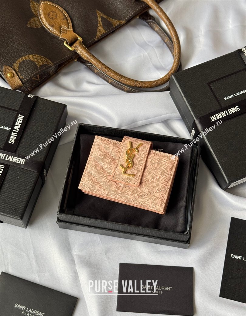 Saint Laurent Grained Leather Card Holder Wallet 607907 Light Pink 2025 (YY-250206060)