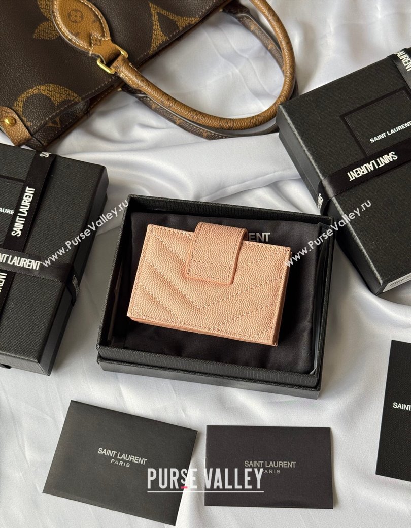 Saint Laurent Grained Leather Card Holder Wallet 607907 Light Pink 2025 (YY-250206060)