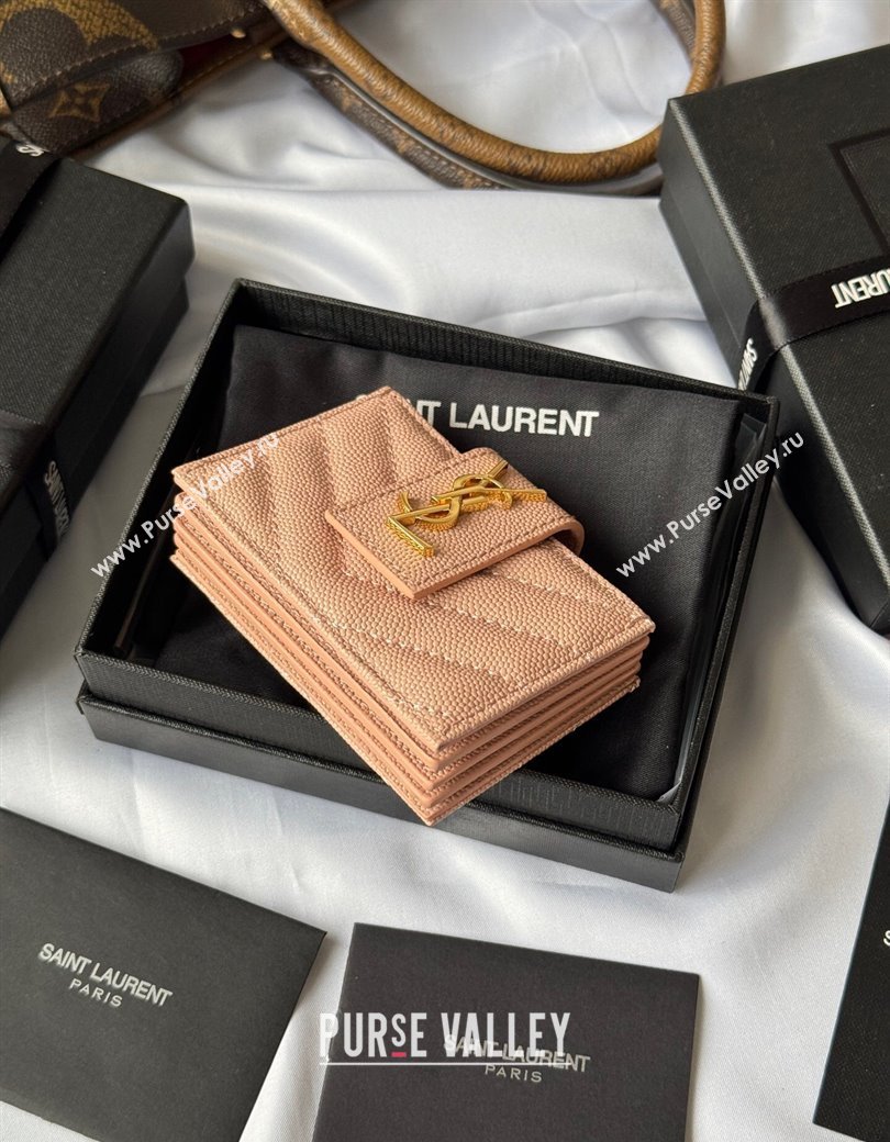 Saint Laurent Grained Leather Card Holder Wallet 607907 Light Pink 2025 (YY-250206060)