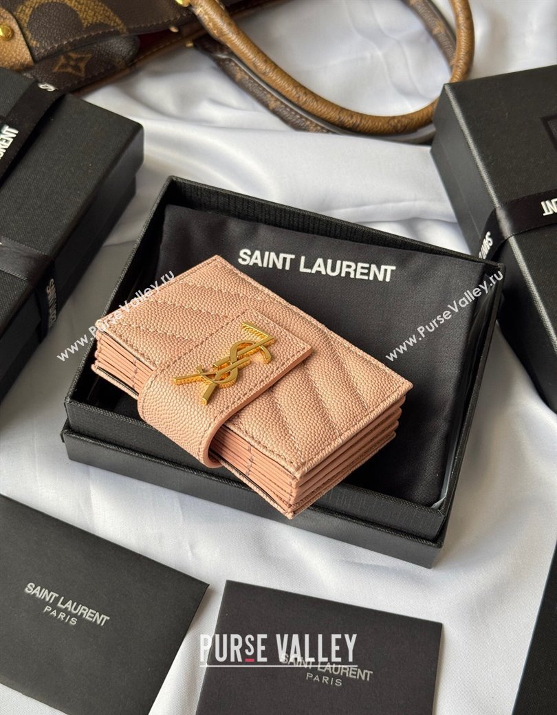 Saint Laurent Grained Leather Card Holder Wallet 607907 Light Pink 2025 (YY-250206060)