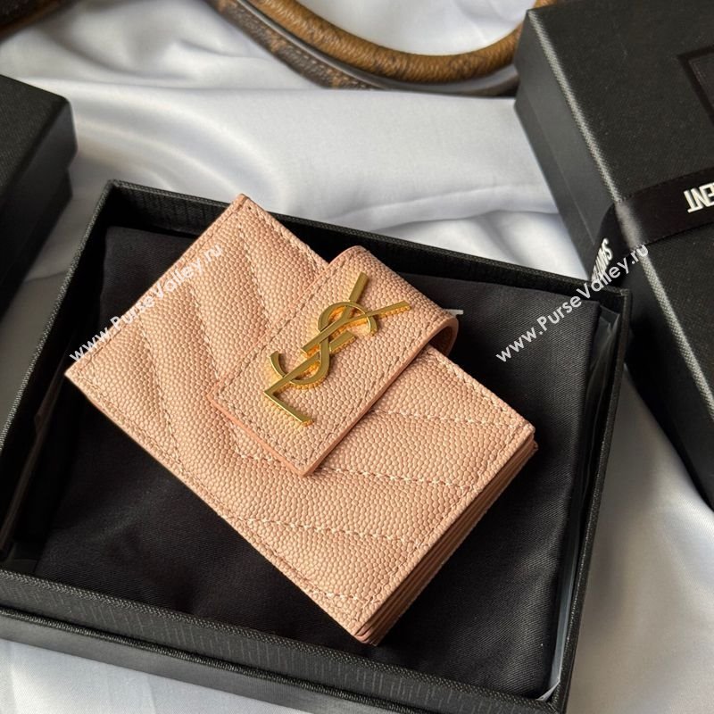Saint Laurent Grained Leather Card Holder Wallet 607907 Light Pink 2025 (YY-250206060)