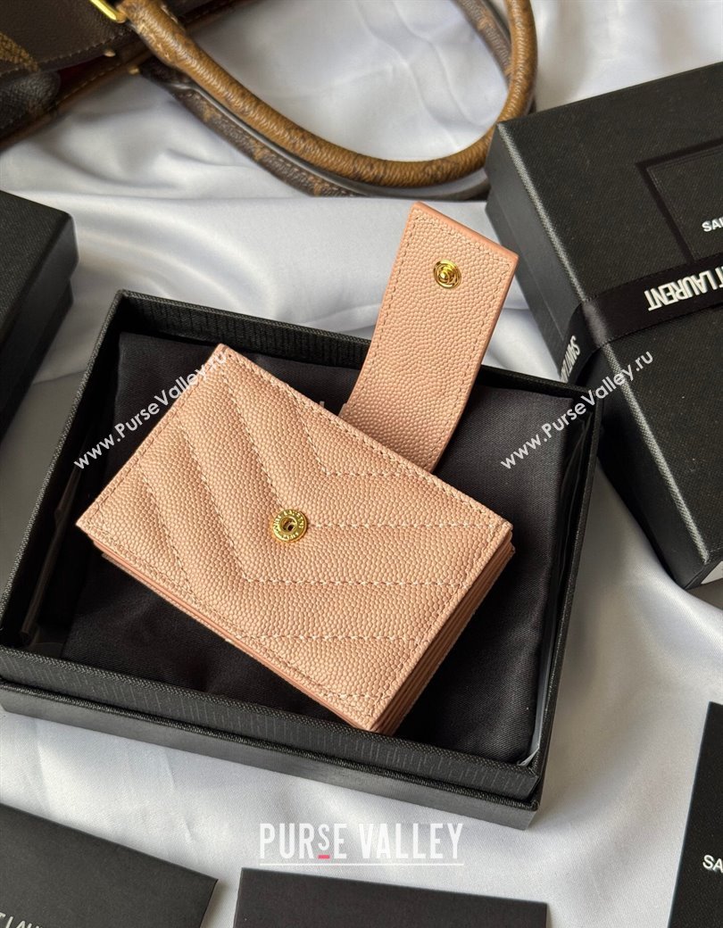 Saint Laurent Grained Leather Card Holder Wallet 607907 Light Pink 2025 (YY-250206060)