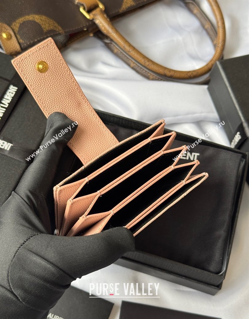 Saint Laurent Grained Leather Card Holder Wallet 607907 Light Pink 2025 (YY-250206060)