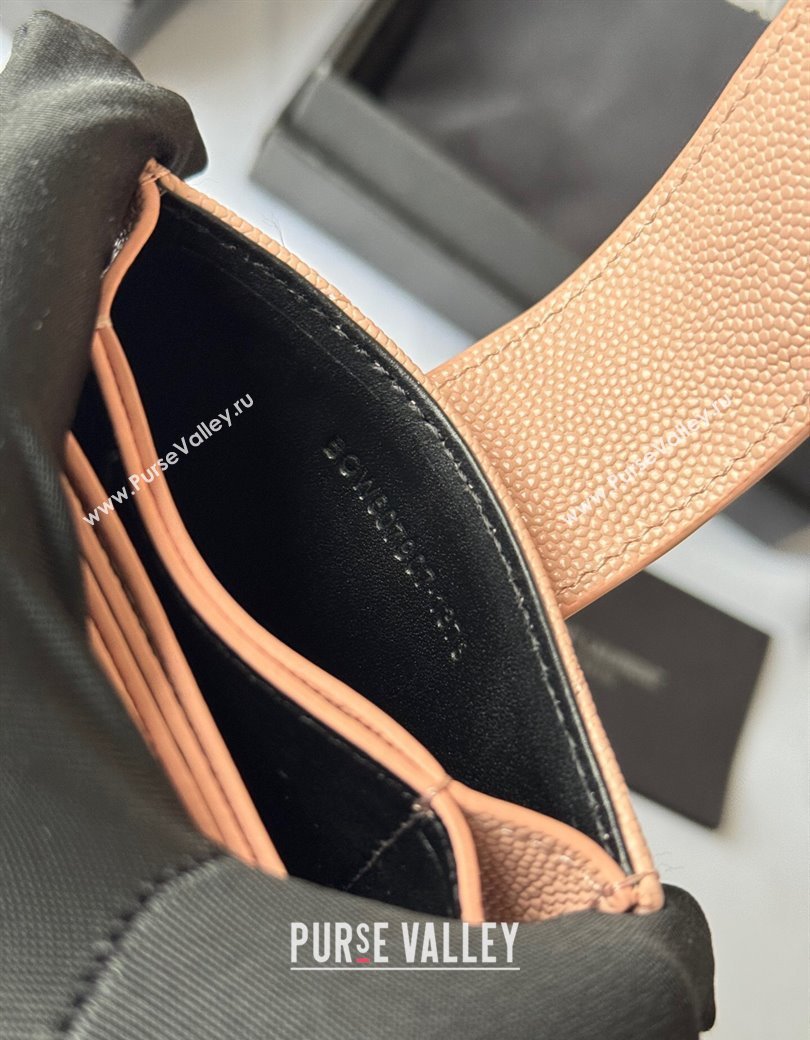 Saint Laurent Grained Leather Card Holder Wallet 607907 Light Pink 2025 (YY-250206060)
