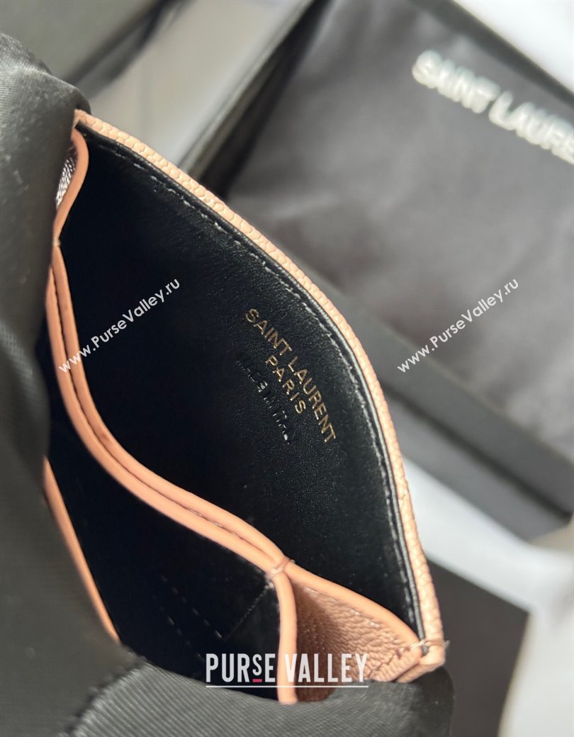 Saint Laurent Grained Leather Card Holder Wallet 607907 Light Pink 2025 (YY-250206060)