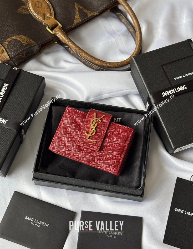Saint Laurent Grained Leather Card Holder Wallet 607907 Dark Burgundy 2025 (YY-250206062)