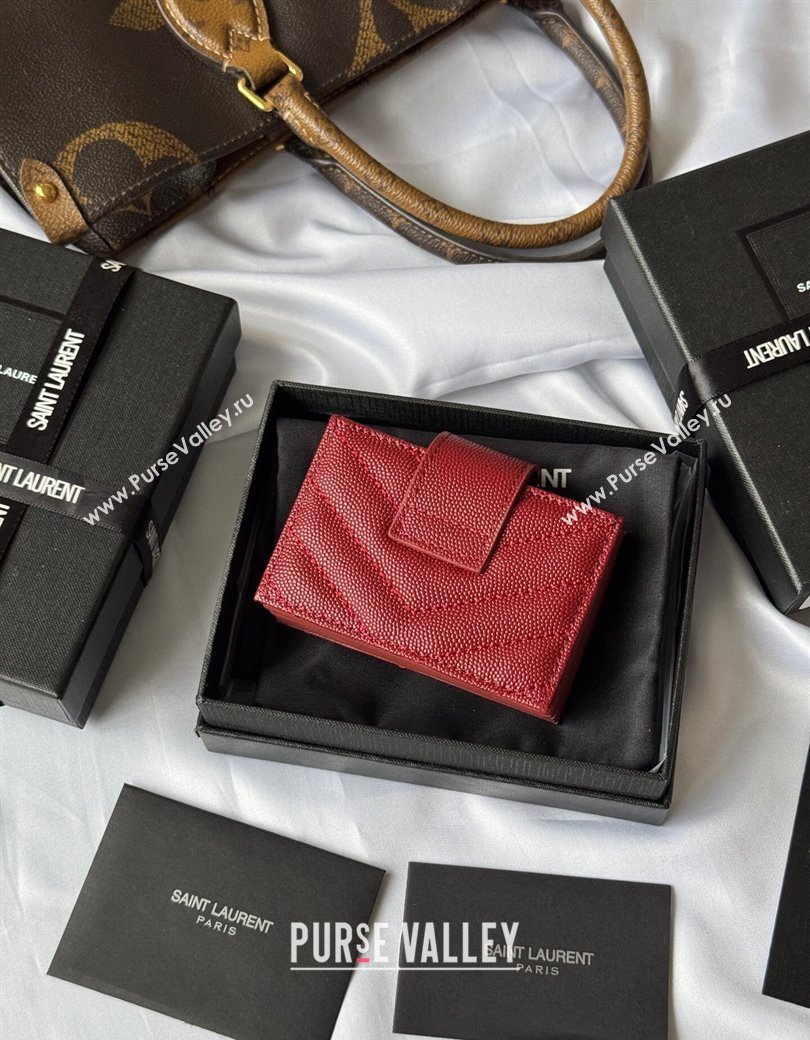 Saint Laurent Grained Leather Card Holder Wallet 607907 Dark Burgundy 2025 (YY-250206062)