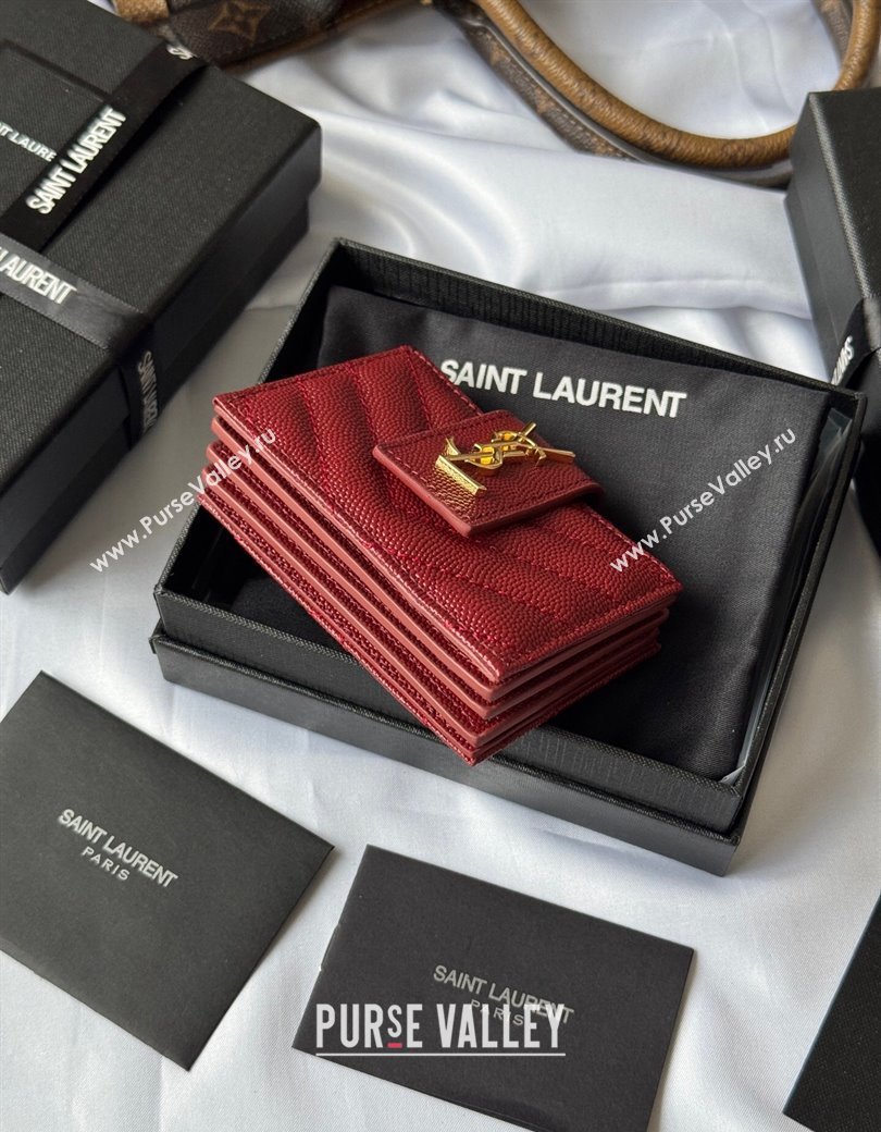 Saint Laurent Grained Leather Card Holder Wallet 607907 Dark Burgundy 2025 (YY-250206062)