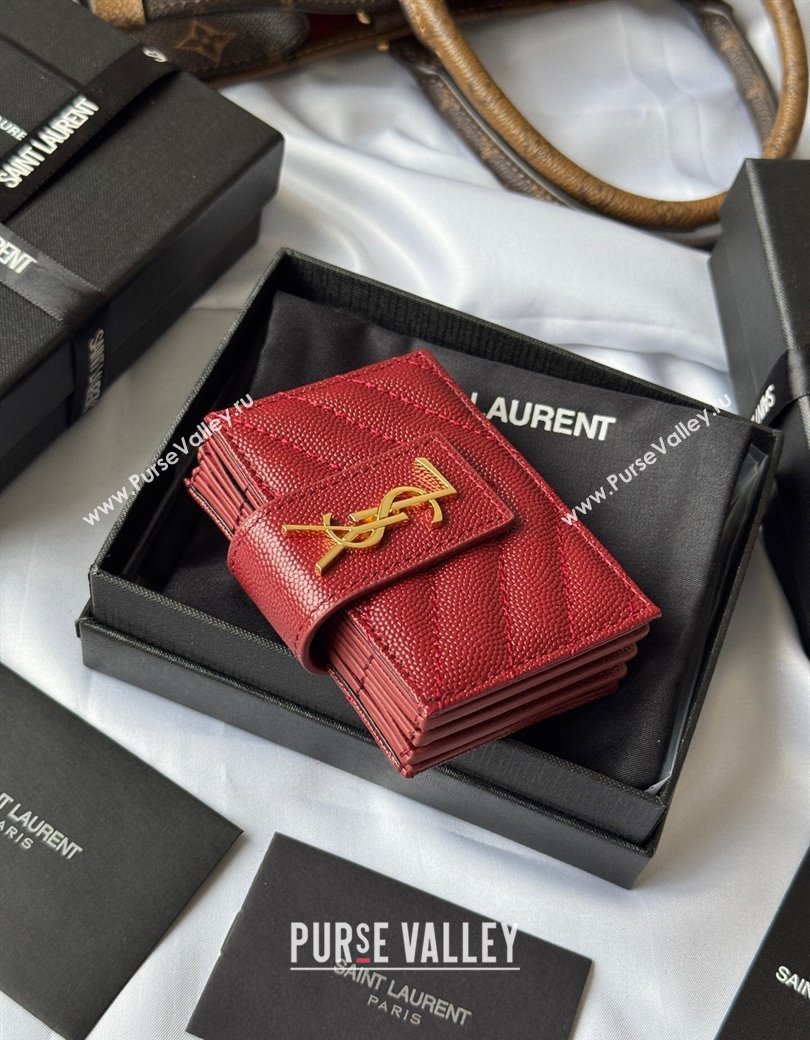 Saint Laurent Grained Leather Card Holder Wallet 607907 Dark Burgundy 2025 (YY-250206062)
