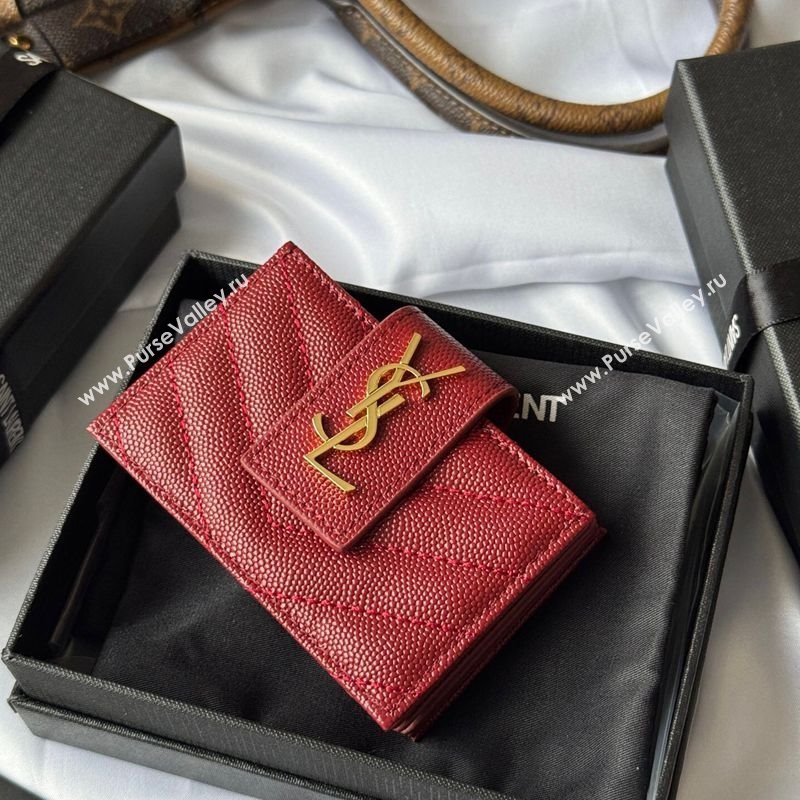Saint Laurent Grained Leather Card Holder Wallet 607907 Dark Burgundy 2025 (YY-250206062)