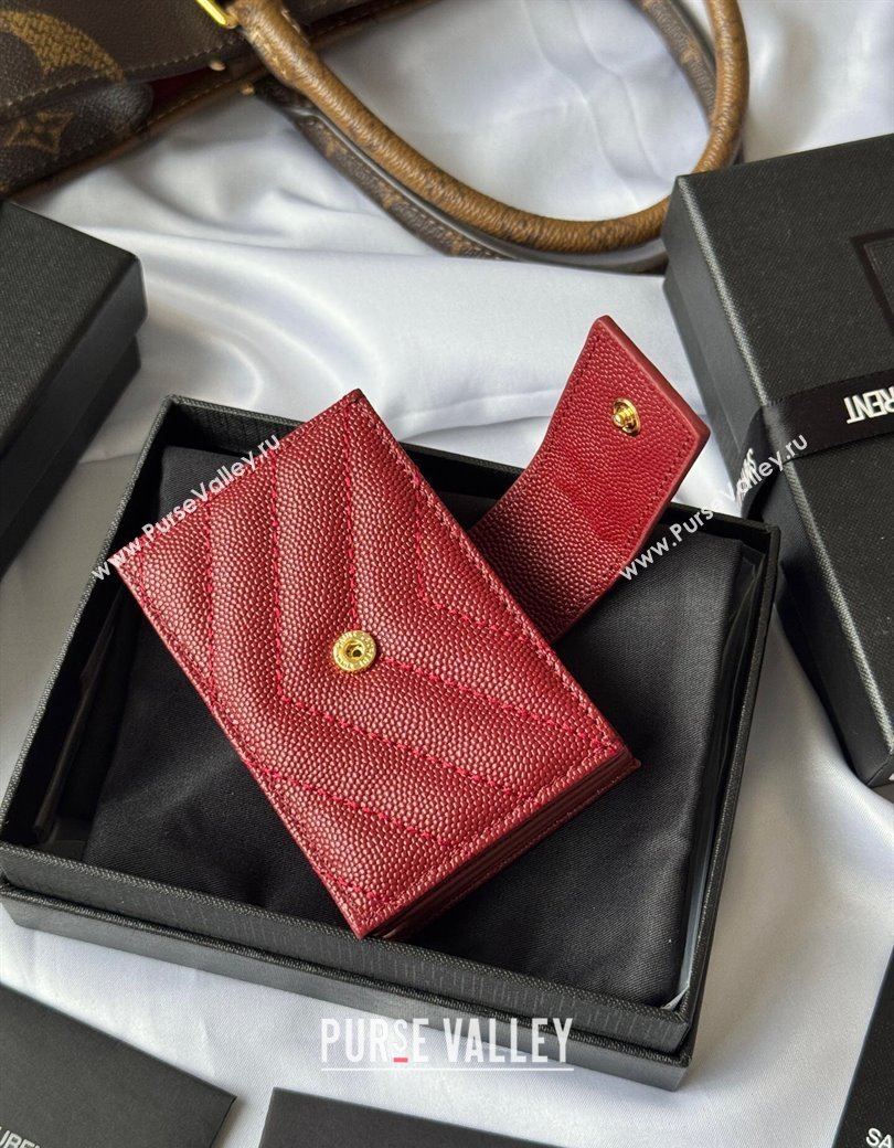 Saint Laurent Grained Leather Card Holder Wallet 607907 Dark Burgundy 2025 (YY-250206062)