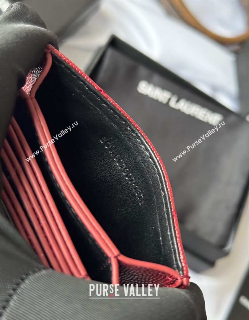 Saint Laurent Grained Leather Card Holder Wallet 607907 Dark Burgundy 2025 (YY-250206062)