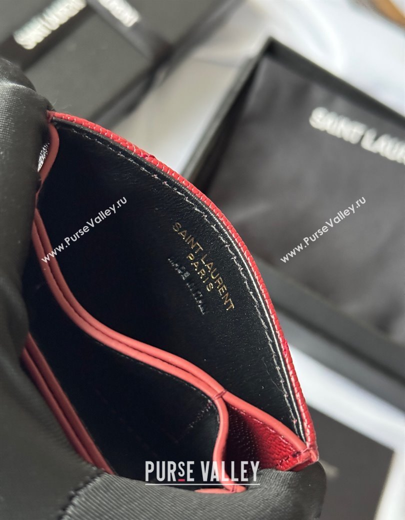 Saint Laurent Grained Leather Card Holder Wallet 607907 Dark Burgundy 2025 (YY-250206062)