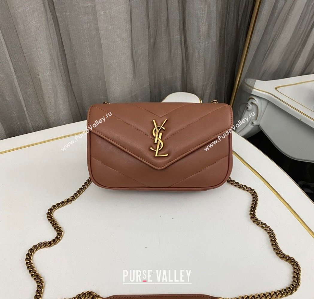 Saint Laurent Loulou Mini Bag in Matelasse Lambskin Brown 2025 821749 (nana-250206029)