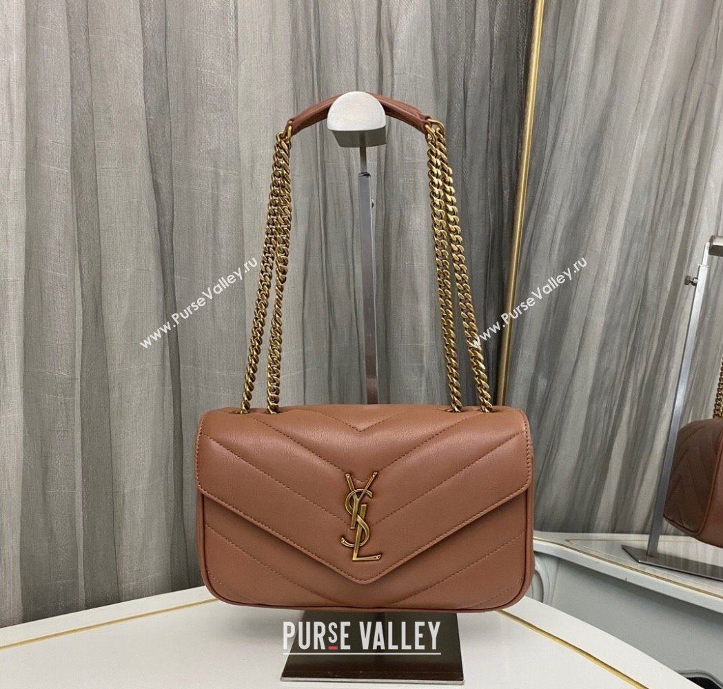Saint Laurent Loulou Small Bag in Matelasse Lambskin Brown 2025 801437 (nana-250206021)