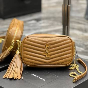 Saint Laurent Lou Mini Camera Bag with Tassel in Matelasse Grained Leather 585040 Brown 2025 (YY-250206042)