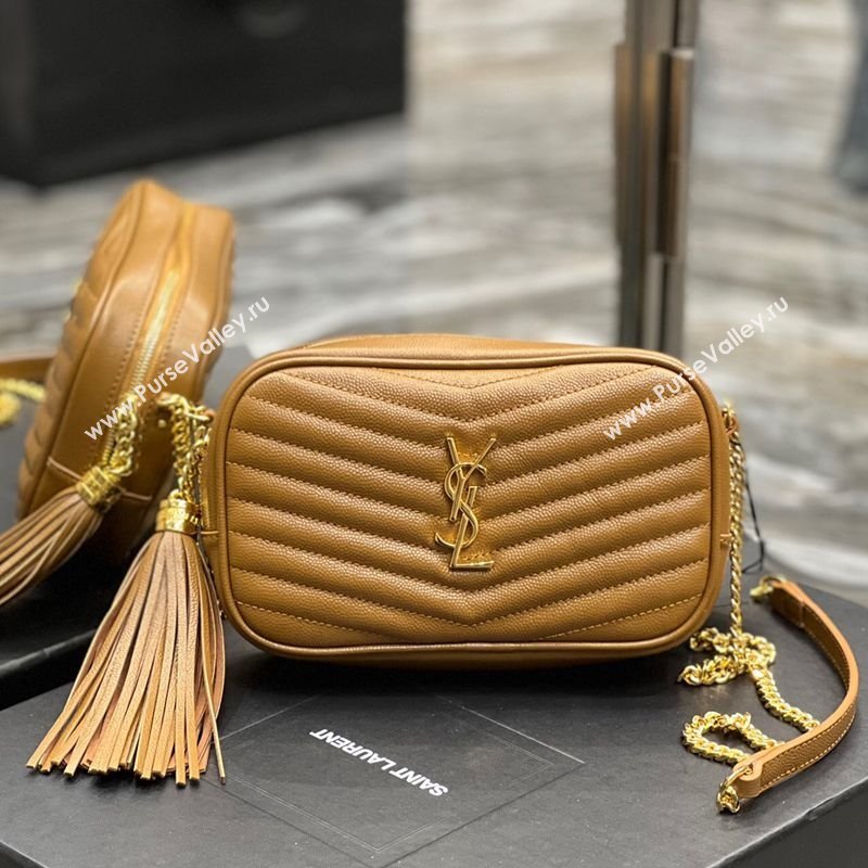 Saint Laurent Lou Mini Camera Bag with Tassel in Matelasse Grained Leather 585040 Brown 2025 (YY-250206042)