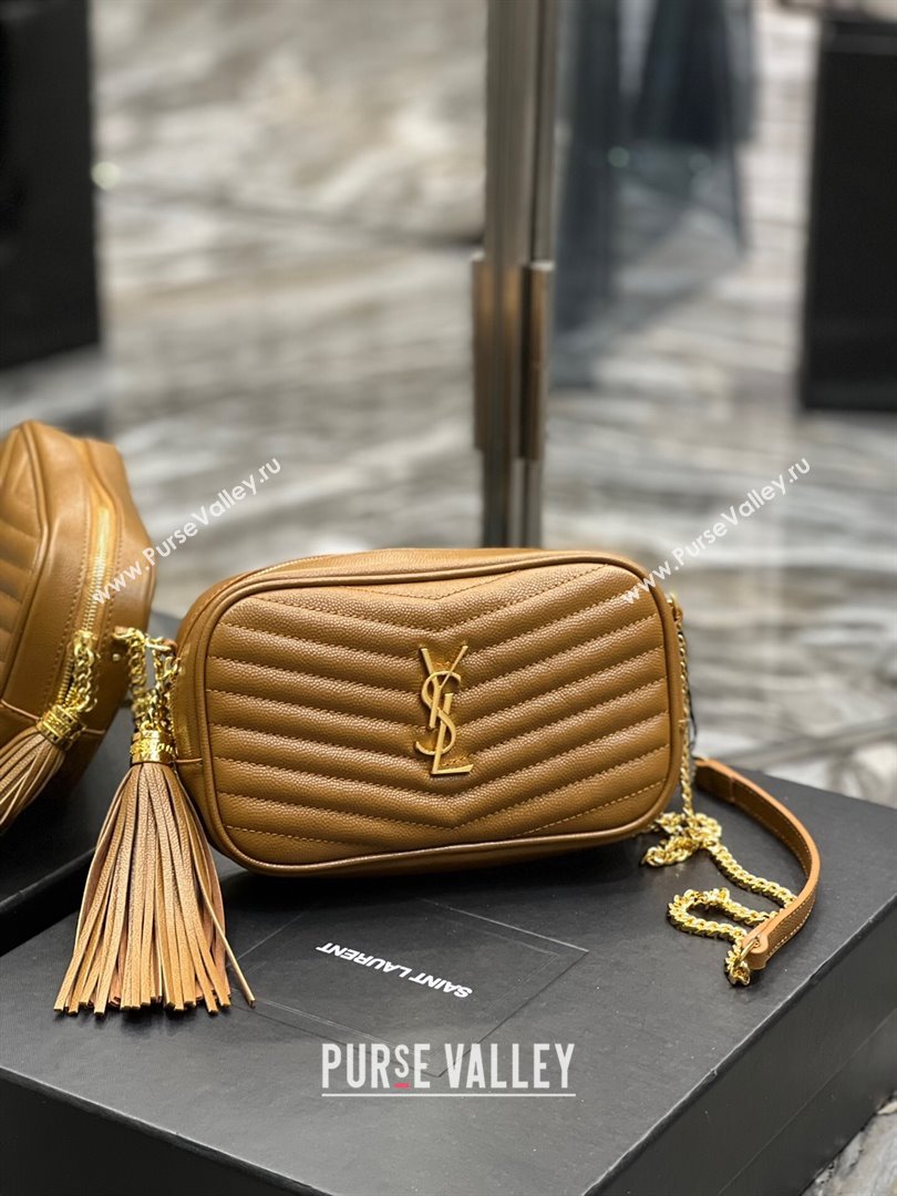 Saint Laurent Lou Mini Camera Bag with Tassel in Matelasse Grained Leather 585040 Brown 2025 (YY-250206042)