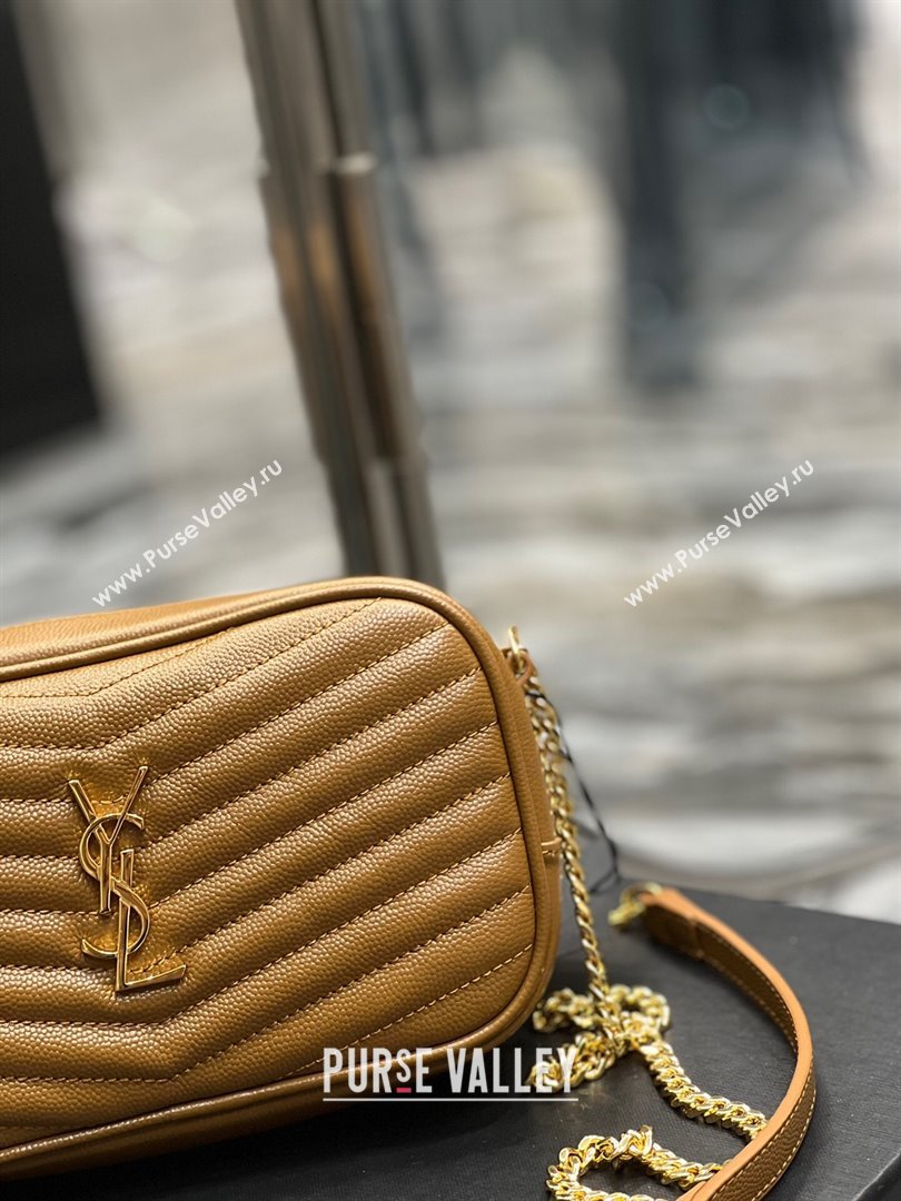 Saint Laurent Lou Mini Camera Bag with Tassel in Matelasse Grained Leather 585040 Brown 2025 (YY-250206042)