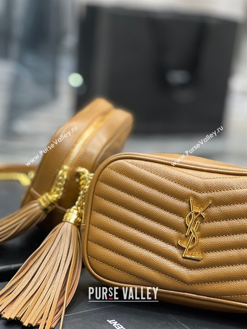 Saint Laurent Lou Mini Camera Bag with Tassel in Matelasse Grained Leather 585040 Brown 2025 (YY-250206042)