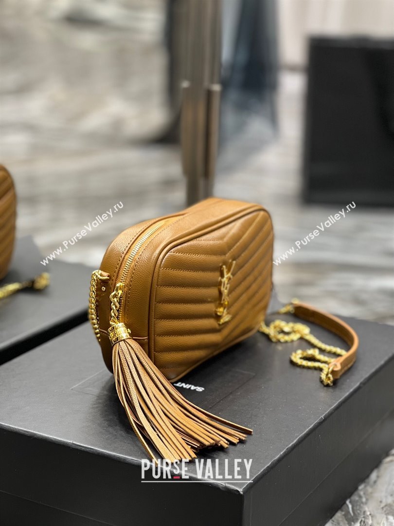 Saint Laurent Lou Mini Camera Bag with Tassel in Matelasse Grained Leather 585040 Brown 2025 (YY-250206042)