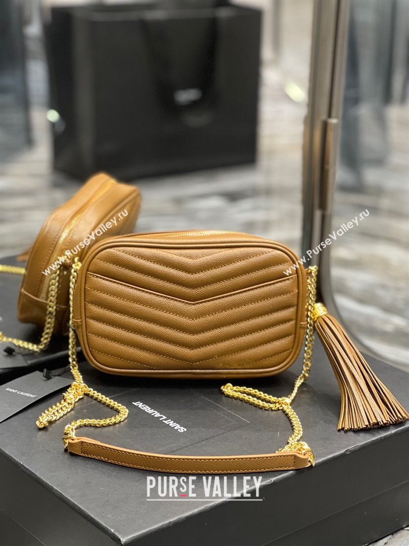 Saint Laurent Lou Mini Camera Bag with Tassel in Matelasse Grained Leather 585040 Brown 2025 (YY-250206042)