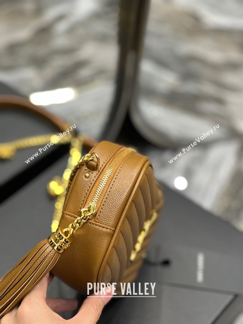 Saint Laurent Lou Mini Camera Bag with Tassel in Matelasse Grained Leather 585040 Brown 2025 (YY-250206042)