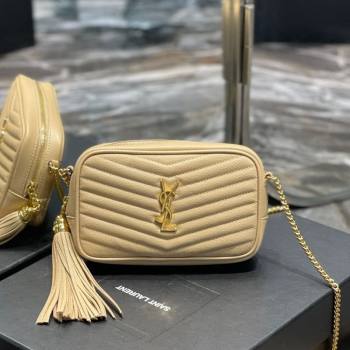 Saint Laurent Lou Mini Camera Bag with Tassel in Matelasse Grained Leather 585040 Apricot 2025 (YY-250206043)
