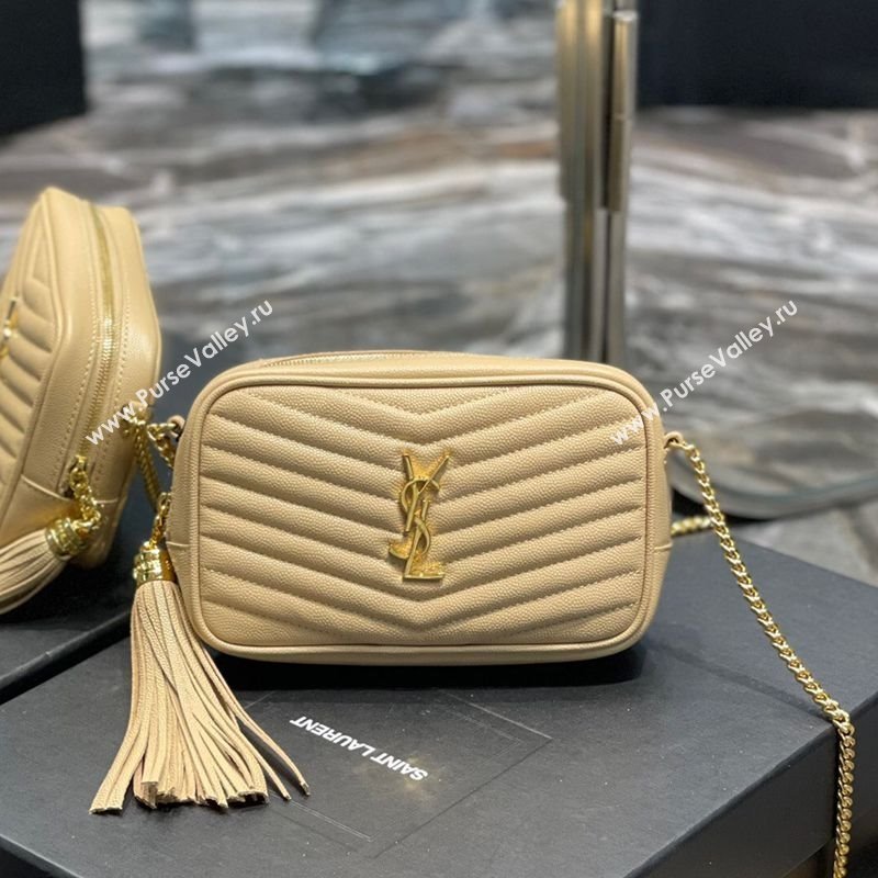 Saint Laurent Lou Mini Camera Bag with Tassel in Matelasse Grained Leather 585040 Apricot 2025 (YY-250206043)