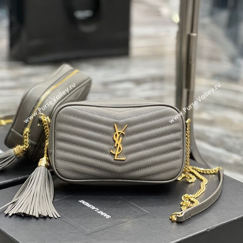 Saint Laurent Lou Mini Camera Bag with Tassel in Matelasse Grained Leather 585040 Grey 2025 (YY-250206036)