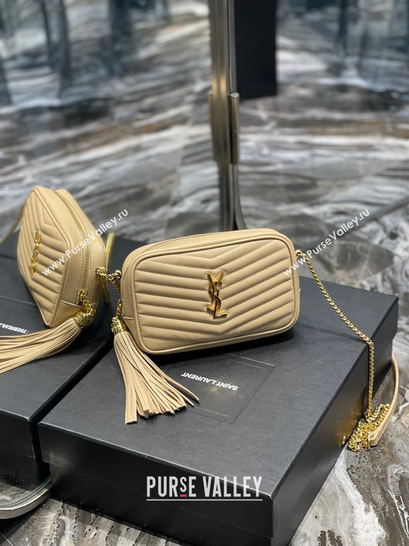 Saint Laurent Lou Mini Camera Bag with Tassel in Matelasse Grained Leather 585040 Apricot 2025 (YY-250206043)