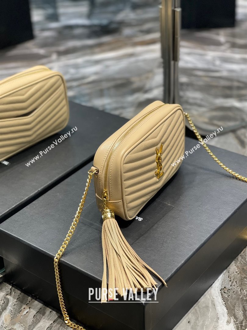 Saint Laurent Lou Mini Camera Bag with Tassel in Matelasse Grained Leather 585040 Apricot 2025 (YY-250206043)
